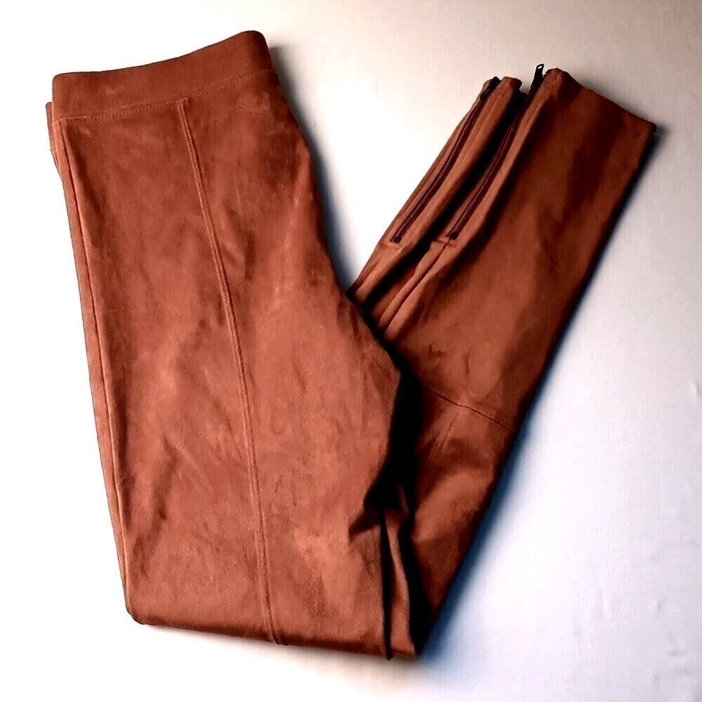 Express Women Leggings Burnt Orange Size S Faux Suede Ankle Zip Seamed Skinny